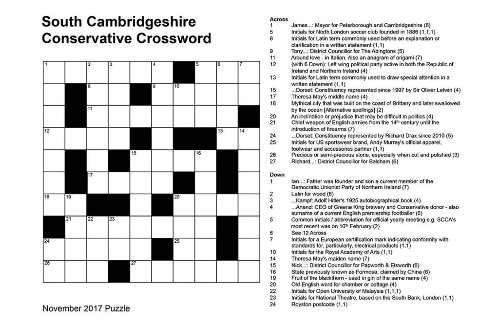 November S Coffee Break Crossword South Cambridgeshire