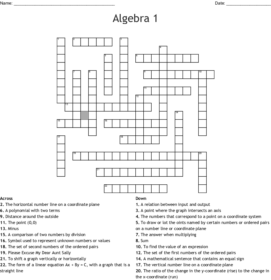 Free Printable Crossword Puzzle 1 Answers