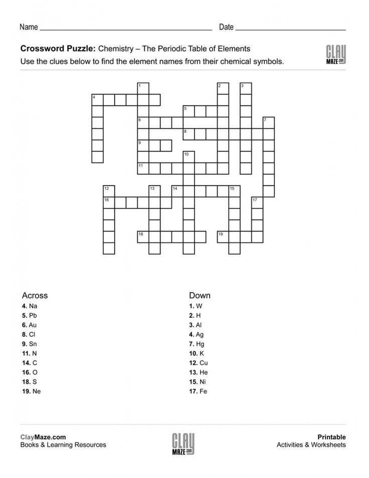 Atom Crossword Puzzle Printable
