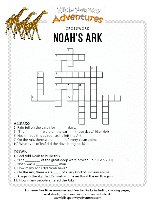 Free Printable Noah's Ark Cross Crossword Puzzle