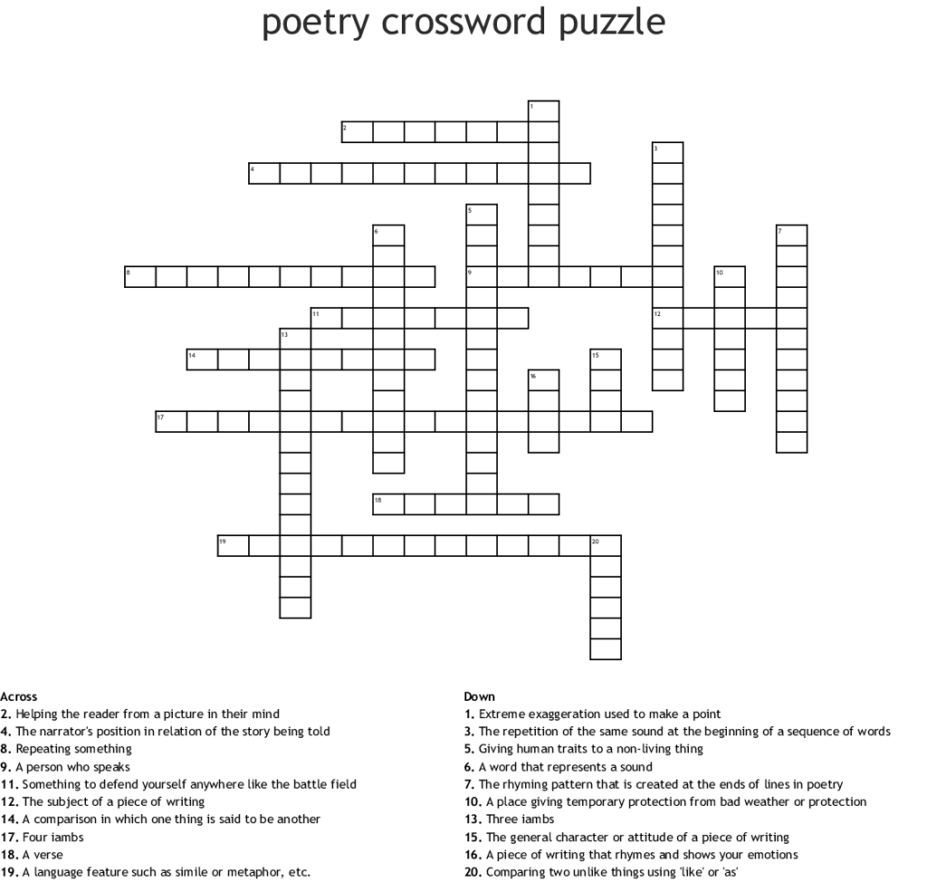 Poetry Crossword Puzzle WordMint