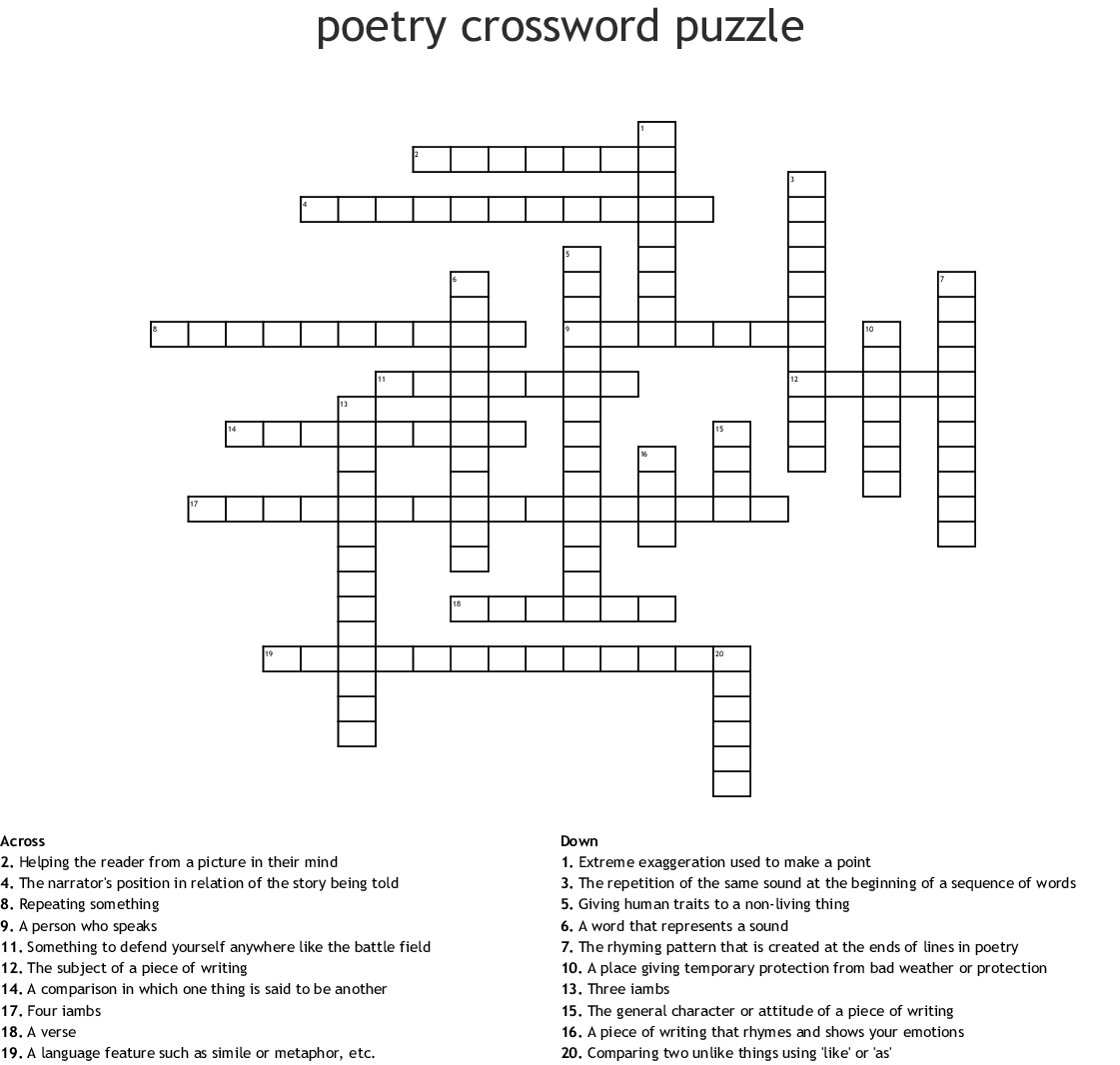 Poetry Terms Crossword Puzzle Printable