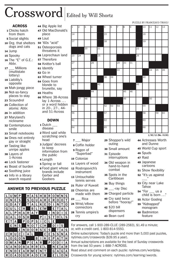 Today's New York Times Crossword Puzzle Printable
