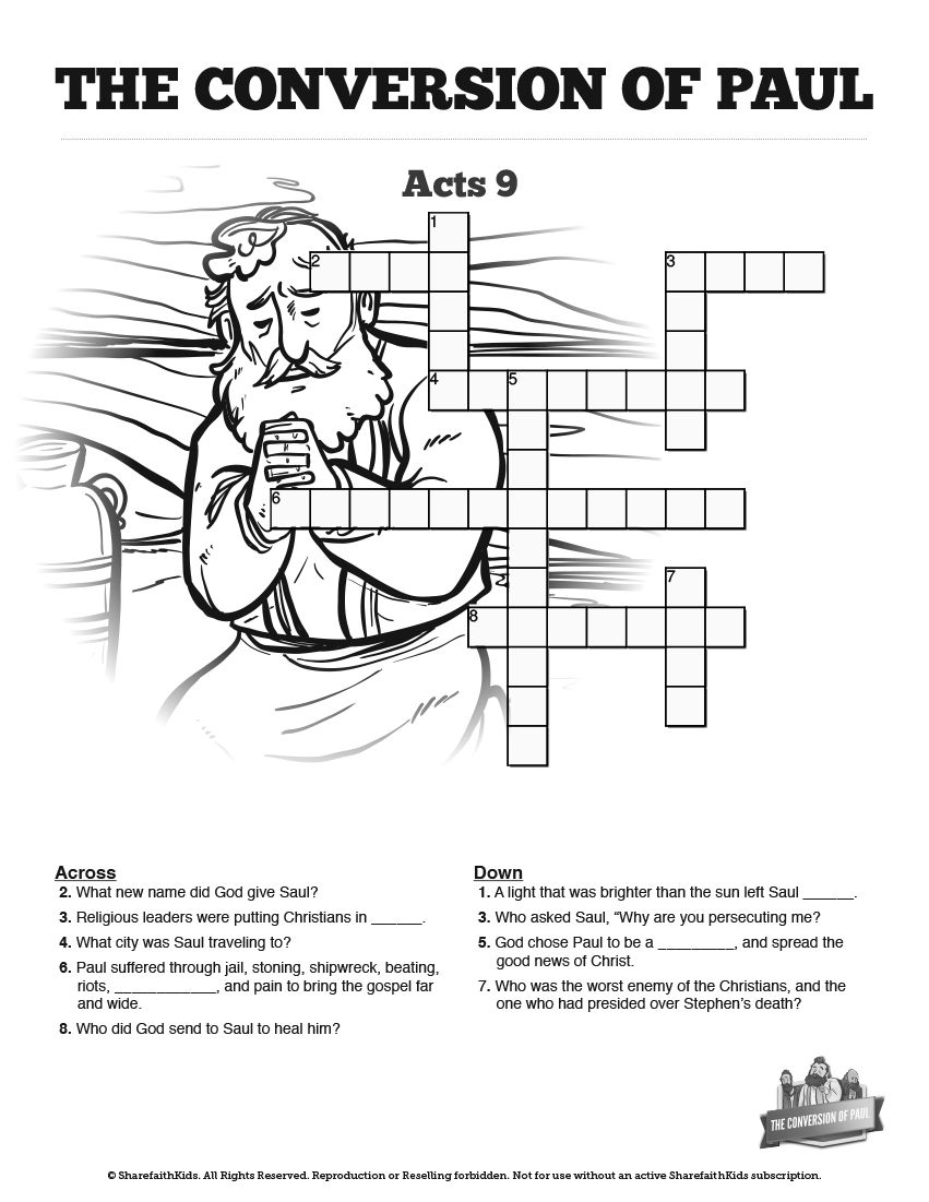 Printable Bible Crossword Puzzle The Apostle Paul Answers
