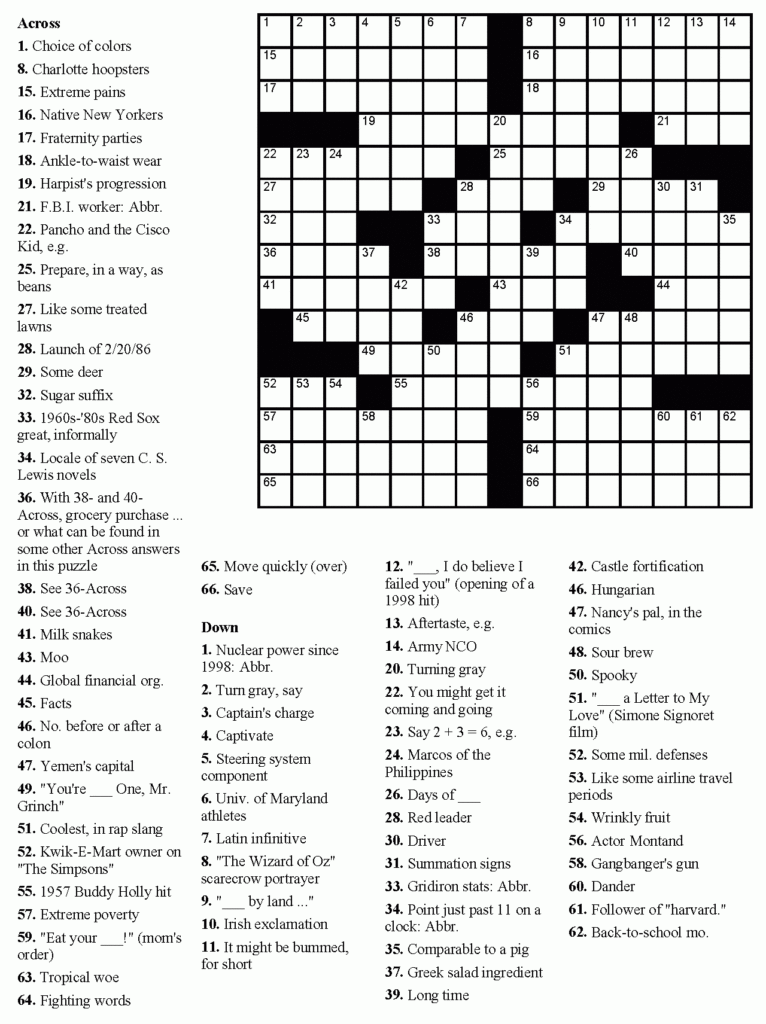 Printable Crossword Celebrity Printable Crossword Puzzles