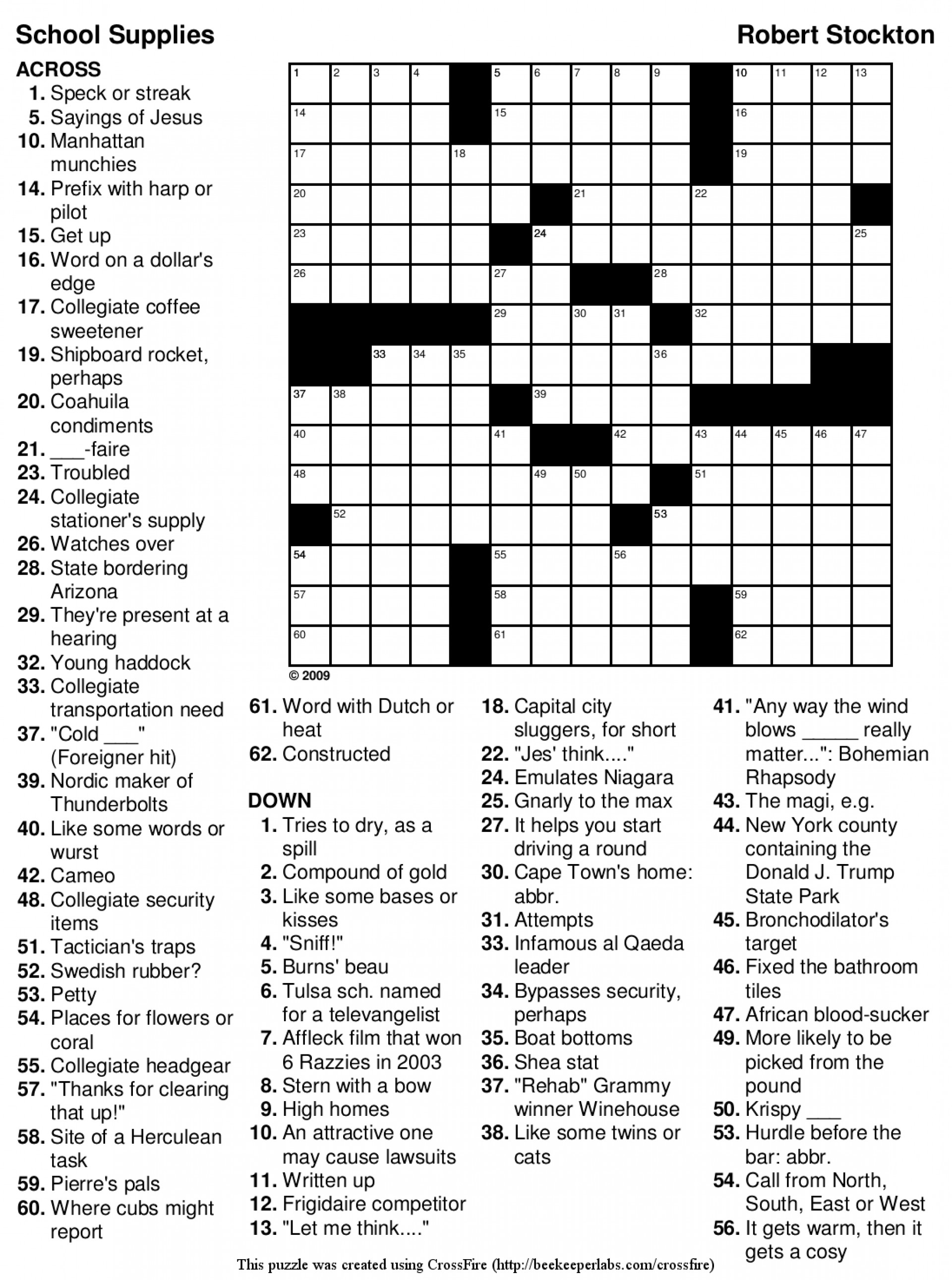 Printable Medium Crossword Puzzle