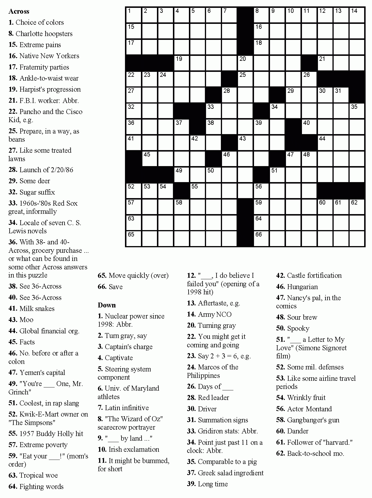 Printable Movie Crossword Puzzles Free