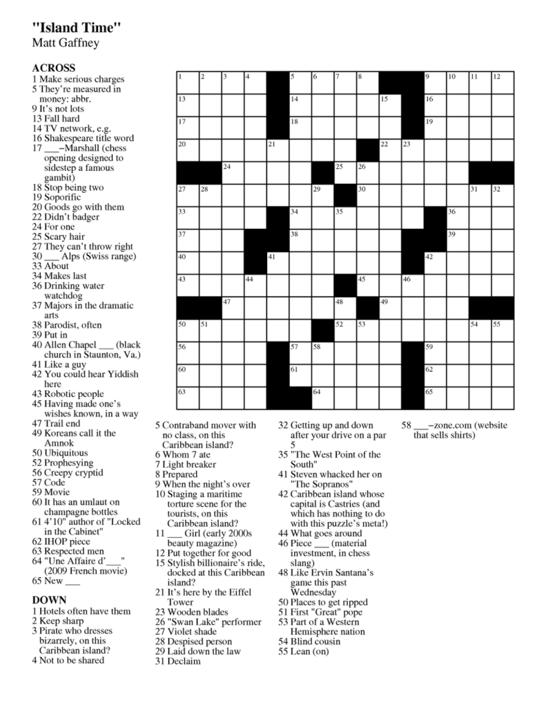 Printable Crossword Puzzles August 2017 Printable