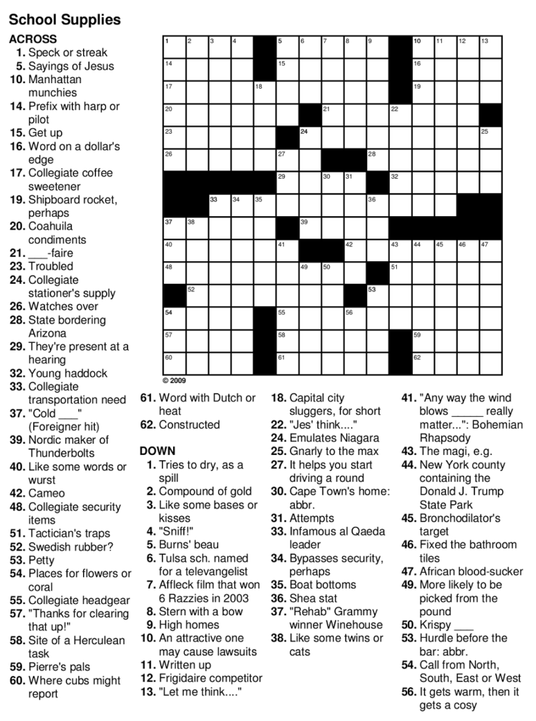 Printable Crossword Puzzles For Senior Citizens