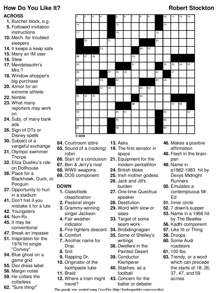 Printable Crossword Puzzles Medium With Answers