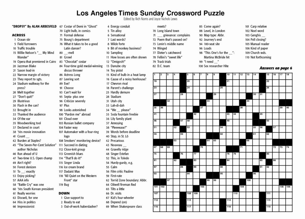 Printable Crossword Puzzles Sunday Printable Crossword