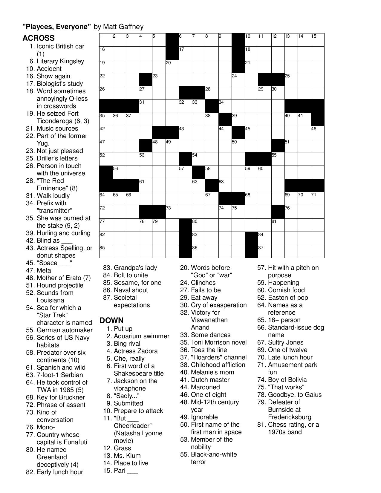 Free Will Shortz Crossword Puzzles Printable