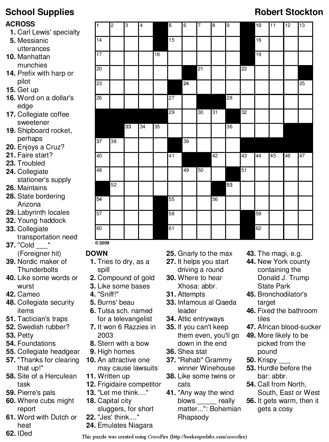 Free Printable Crossword Puzzles For High School Students Makwe