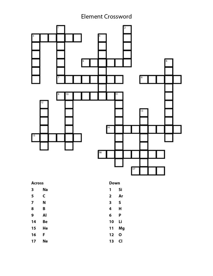 Printable Element Crossword Puzzle And Answers Puzzles