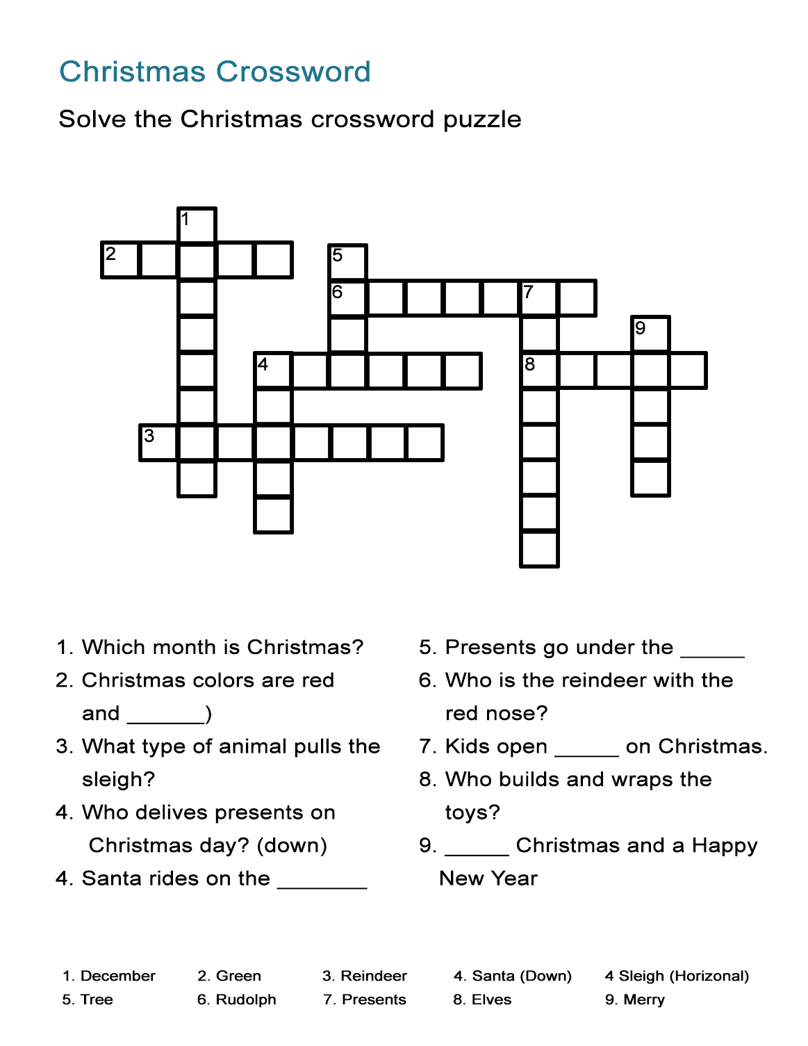 Elementary Printable Crossword Puzzles