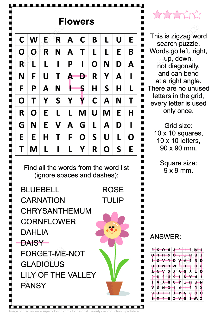 Printable Crossword Puzzle Flowers Annual Flowers