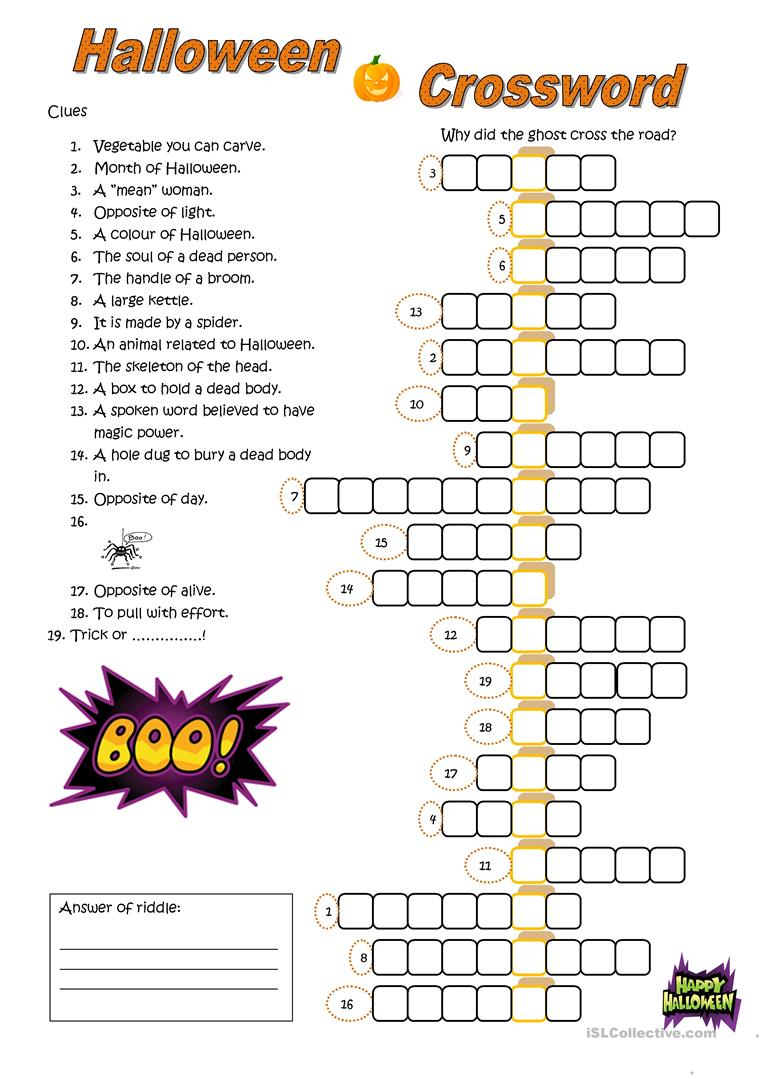 Halloween Crossword Puzzles For Printable