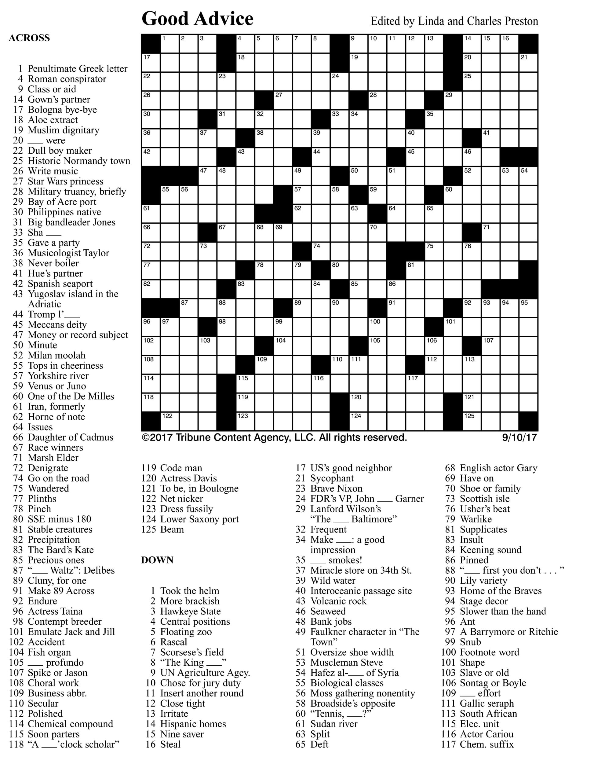 Printable Crossword Puzzles Indianapolis Star