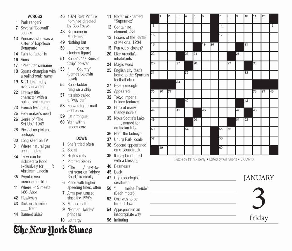 Free Ny Times Sunday Crossword Puzzles Printable