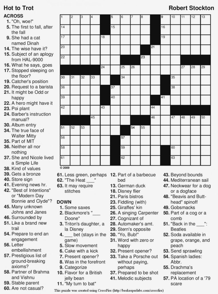 Printable Sunday Crossword Puzzles Printable Template 2021