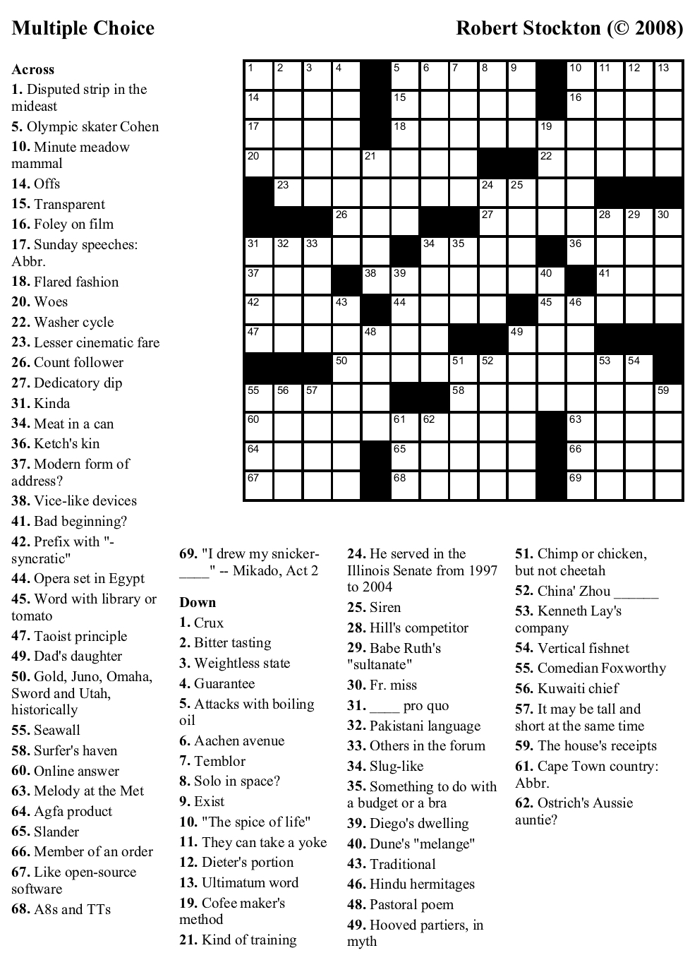 Trivia Crossword Puzzle Printable