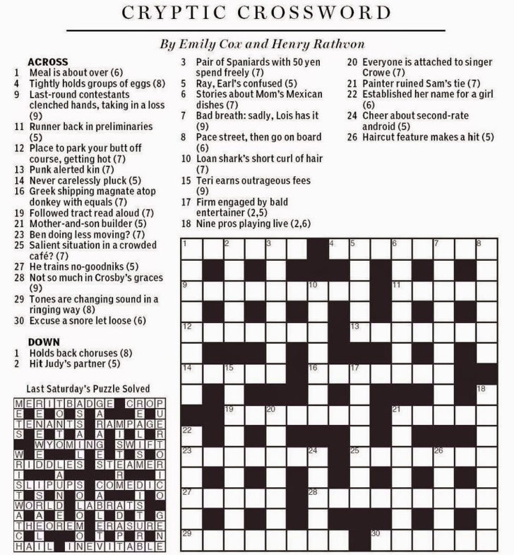 Printable Wall Street Journal Crossword Puzzle Printable