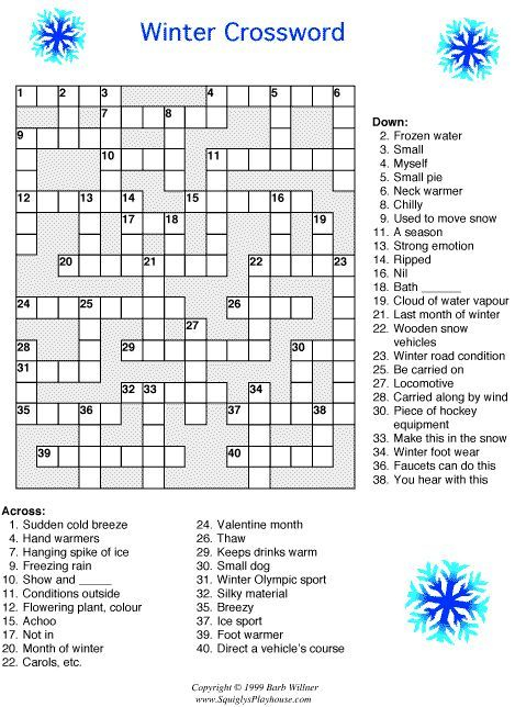 Winter Crossword Puzzle Pdf Printable