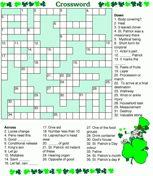 Puzzle St Patrick S Day Words Crossword Word Puzzles