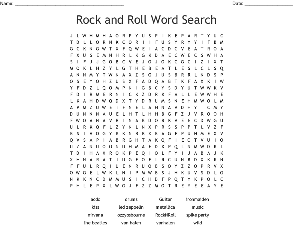 Rock Music And Famous Artist Word Search Wordmint Word