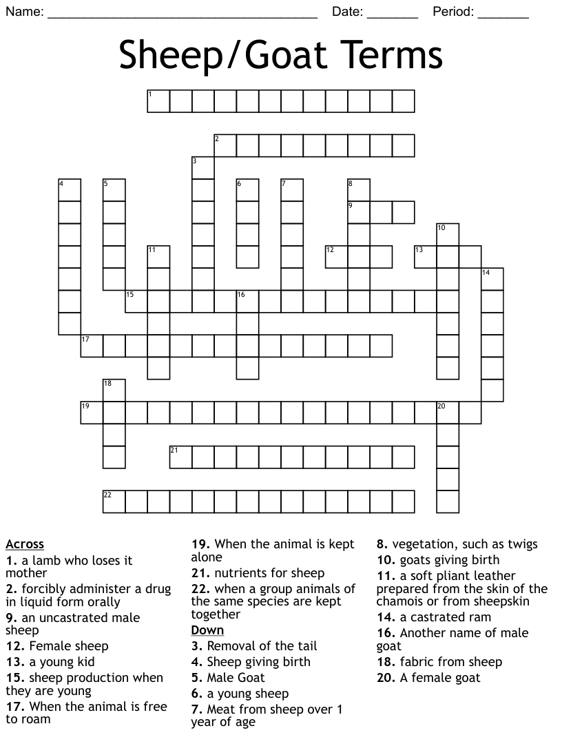 Free Printable Customizable Crossword Puzzles About Sheep