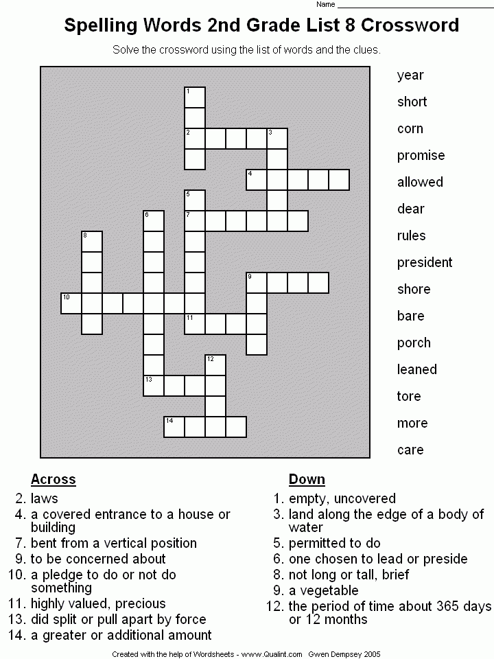 Printable English Crossword Puzzles With Answers For 2nd Graders