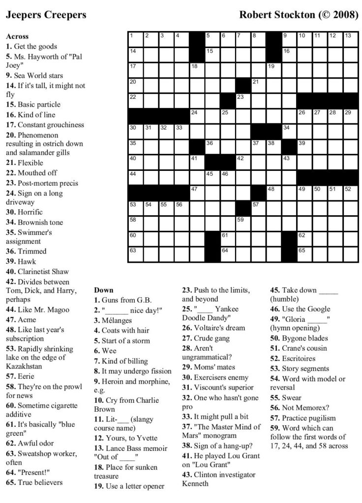 Sunday Crossword Puzzle Printable Ny Times Syndicated