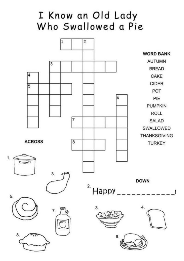 Swallowed A Pie Thanksgiving Crossword Thanksgiving