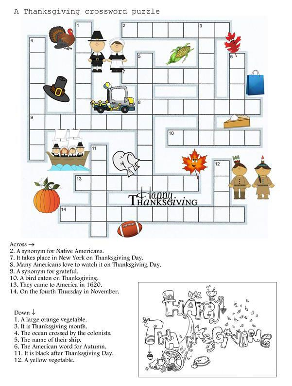 Thanksgiving Crossword Puzzle Printables For Elementary