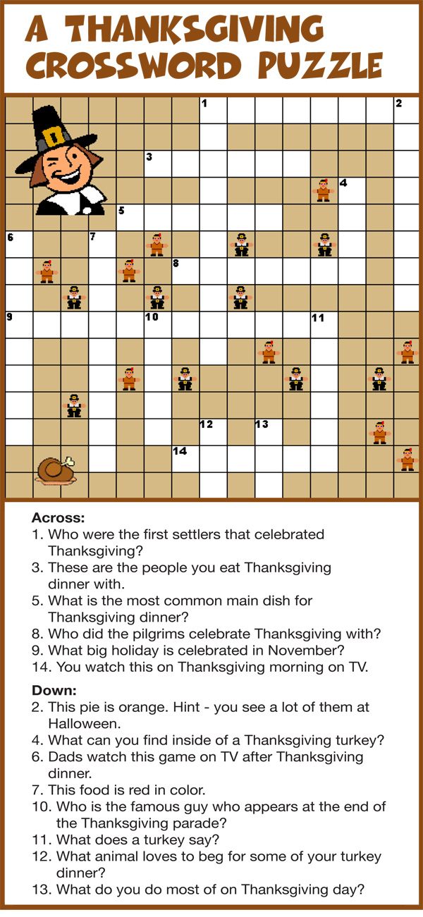 Free Printable Crossword Puzzles Thanksgiving