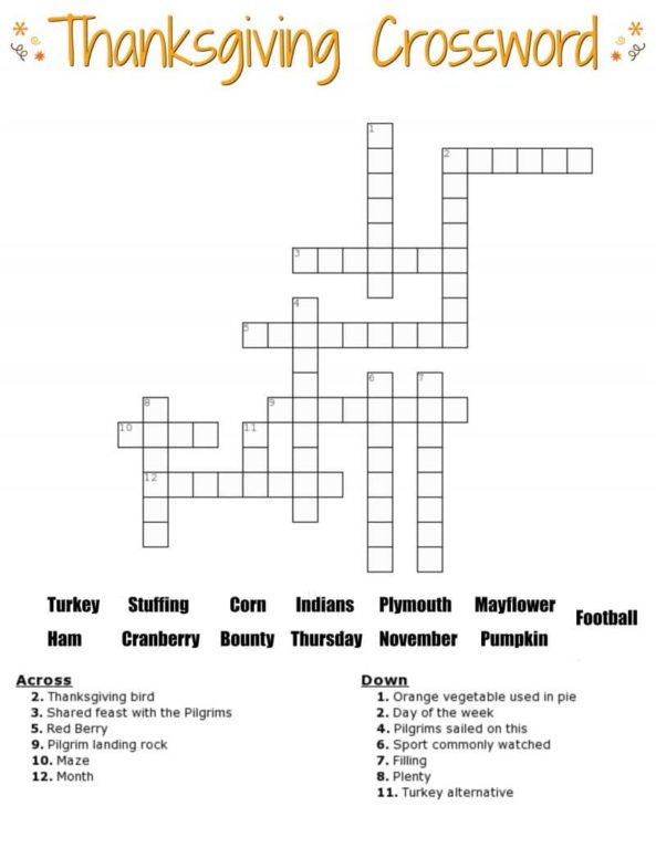Thanksgiving Crossword Puzzle Best Coloring Pages For Kids