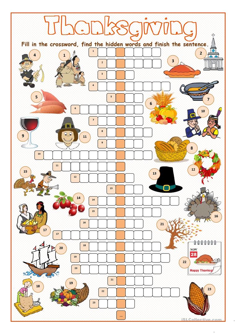 Thanksgiving Crossword Puzzle Printable Free