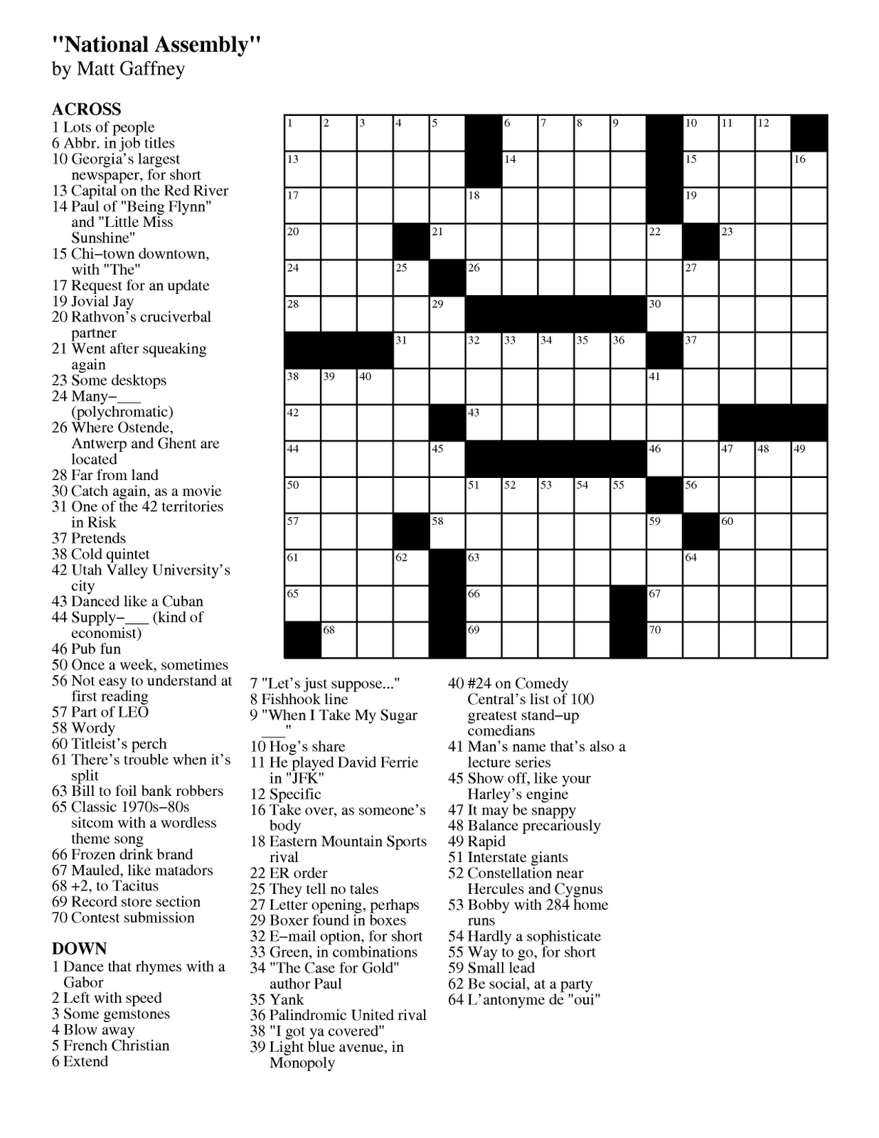 Wall Street Journal Printable Crossword Puzzles