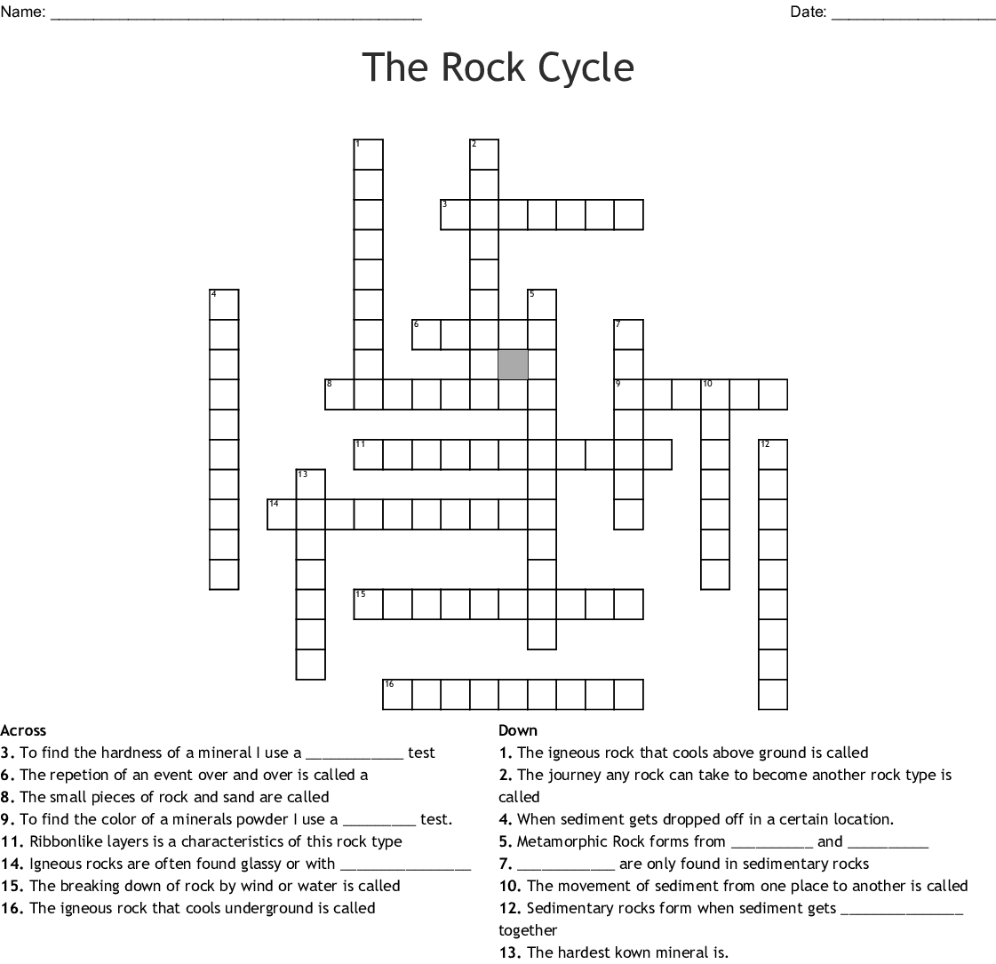 Rock Cycle Crossword Puzzle Printable