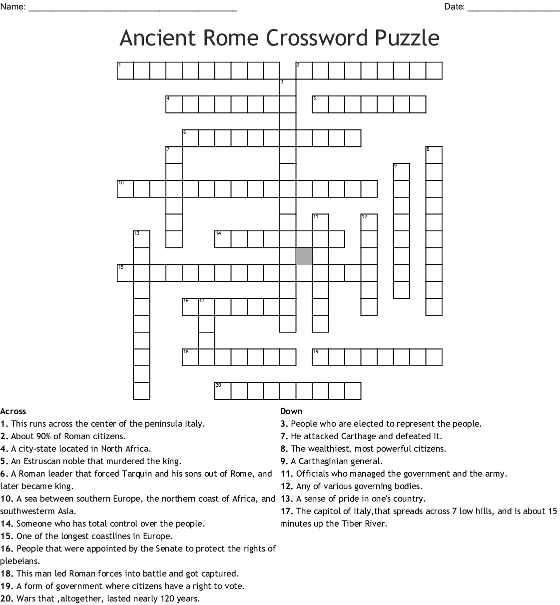 Answers To Crossword Puzzle Printable For Kids Ancient Rome