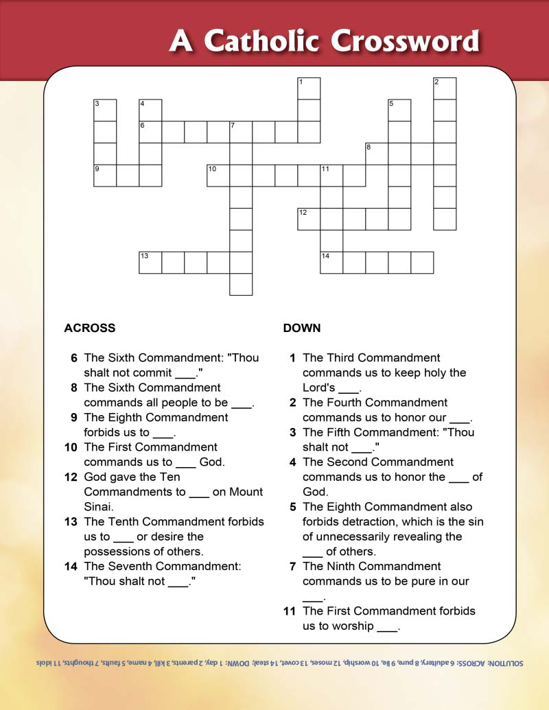Ten Commandments Kids Printable Crossword Puzzle
