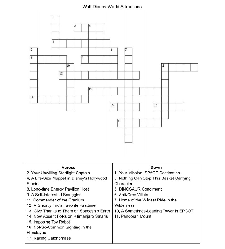 Printable Character Words Crossword Puzzles