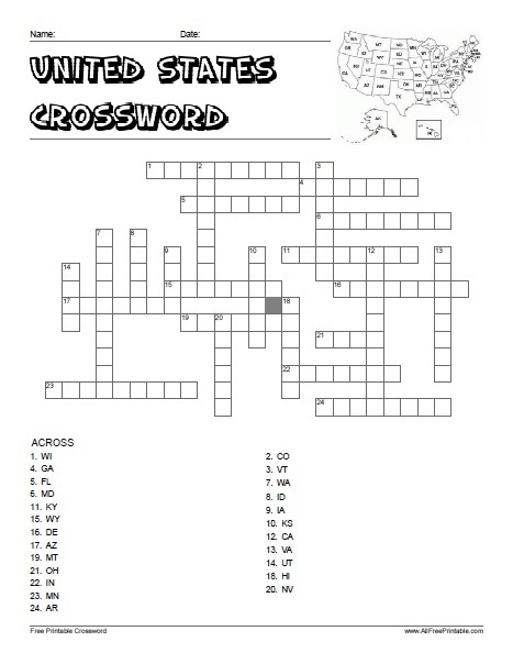 State Crossword Puzzles Printable