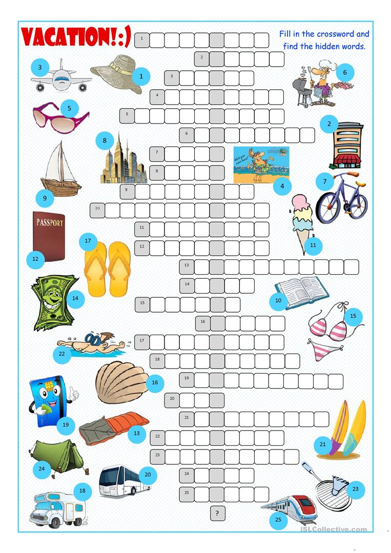 Summer Vacation Printable Crossword Puzzle