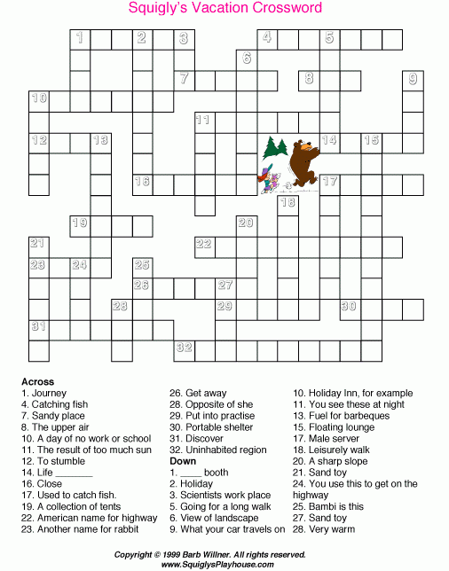 Vacation Crossword Puzzle