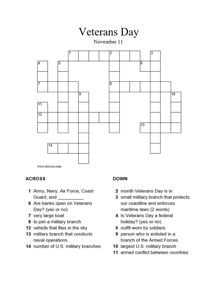 Free Printable Veterans Day Crossword Puzzle Pdf