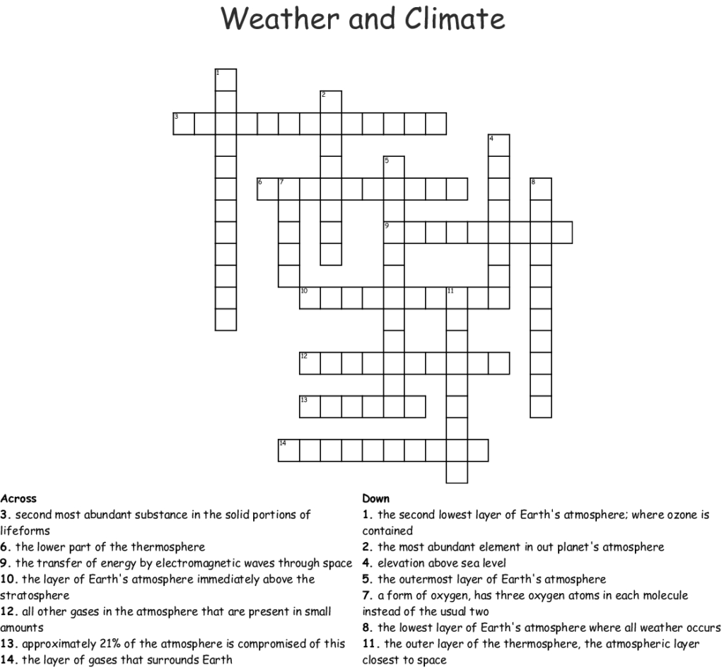 Weather Crossword Printable Weather Crossword Puzzle
