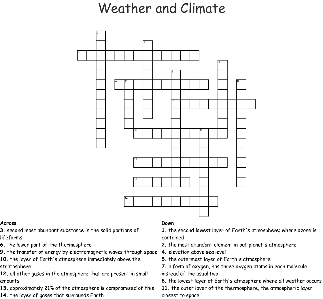 Weather Crossword Puzzles Printable