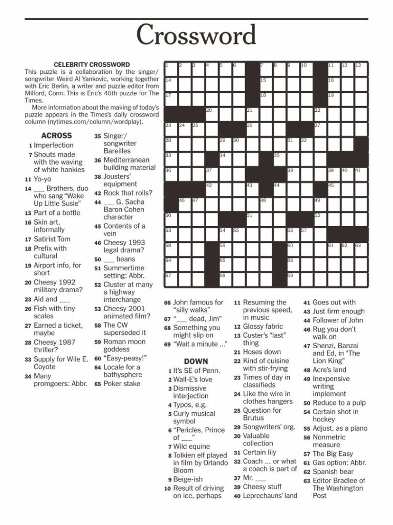 10 Best Free Printable Entertainment Crossword Puzzles