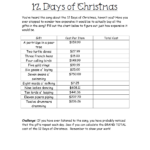 12 Days Of Christmas Math Worksheet Answer Key Times